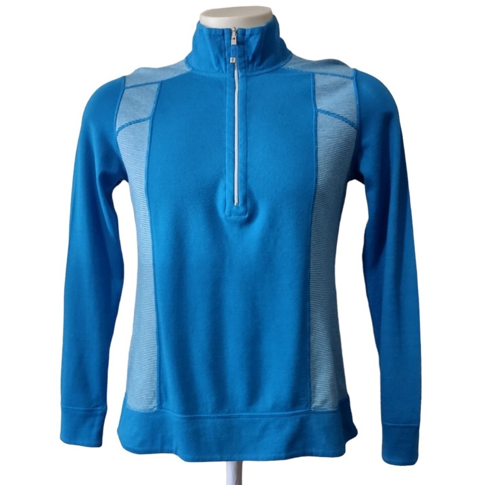Tommy Bahama Quarter Zip Women's Small Athleisure Blue Sporty Pullover Top Logo